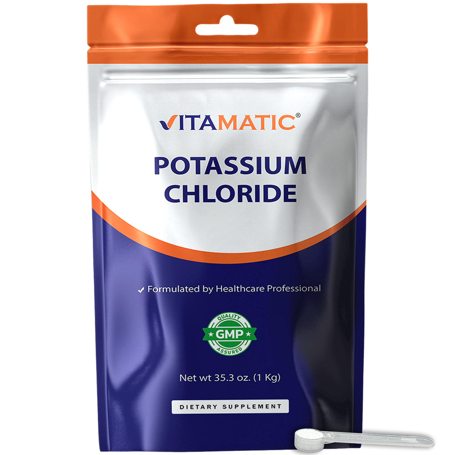 Vitamatic Potassium Chloride Powder – 1 Kg (2.2 lb) – Pure, No Fillers, Non-GMO