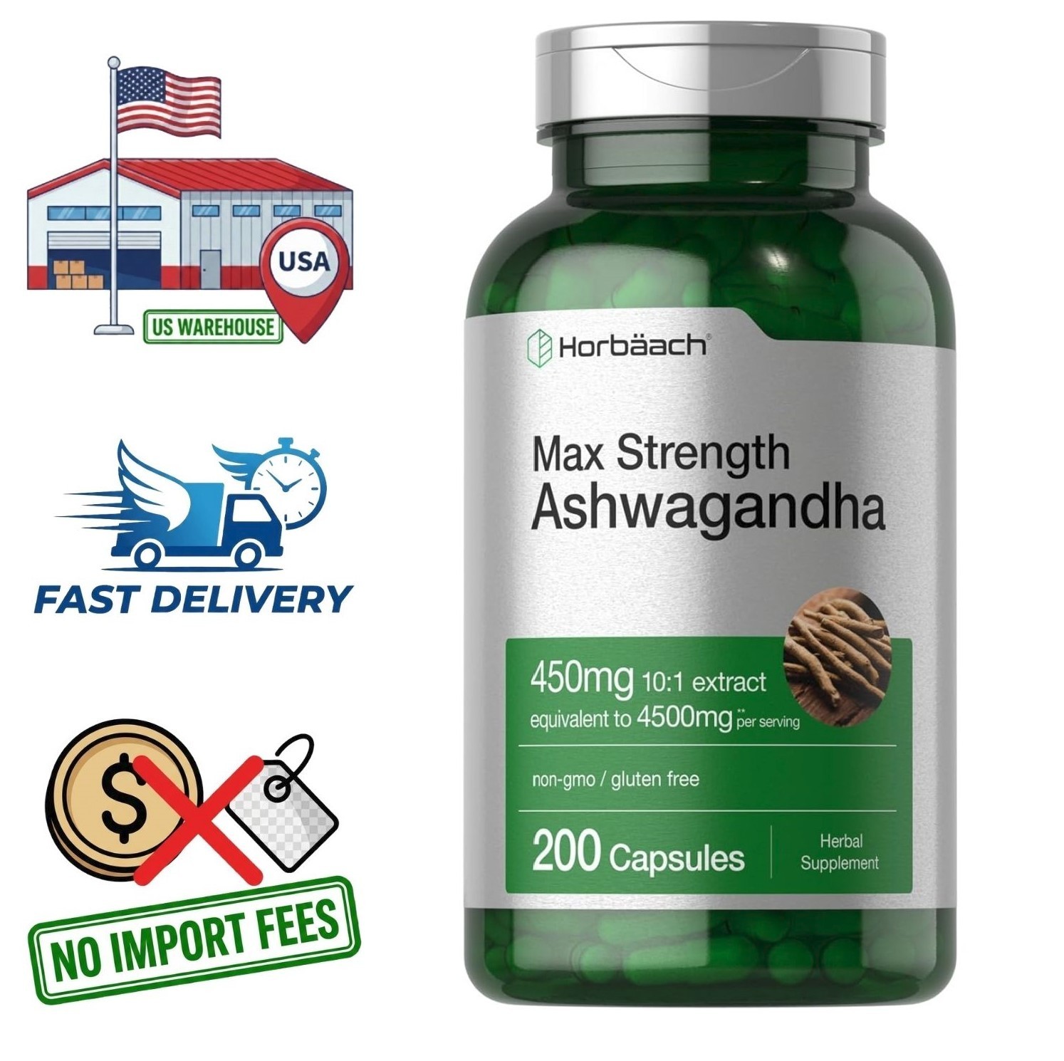 Ashwagandha Root 4500mg & Black Pepper Extract 200 Capsules Powder
