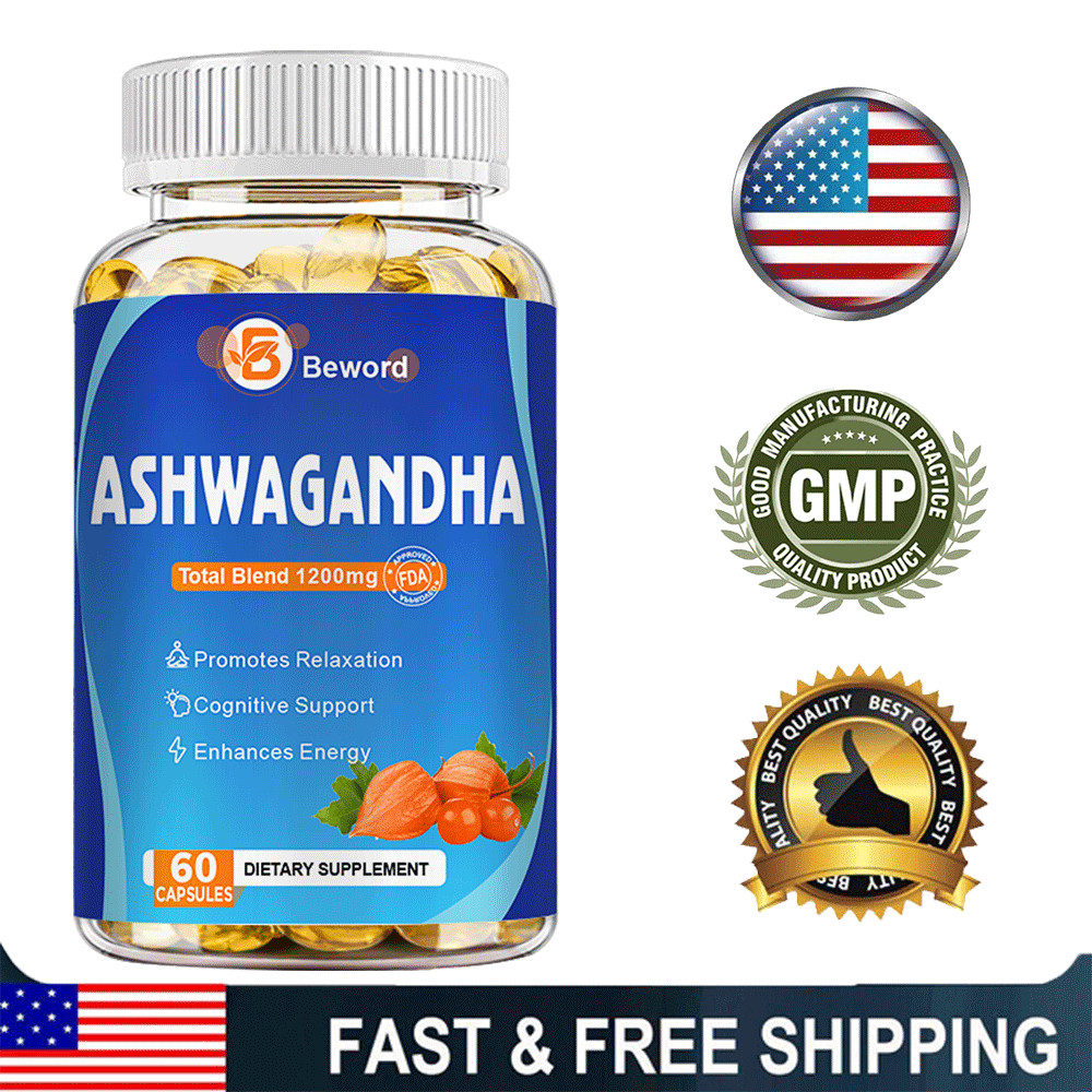 Organic Ashwagandha Capsules 1200mg Supplement w/ Black Pepper Root Powder
