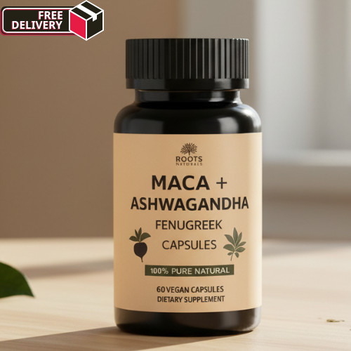 Maca + Ashwagandha Fenugreek Capsules – 60 Vegan Caps – New Pack