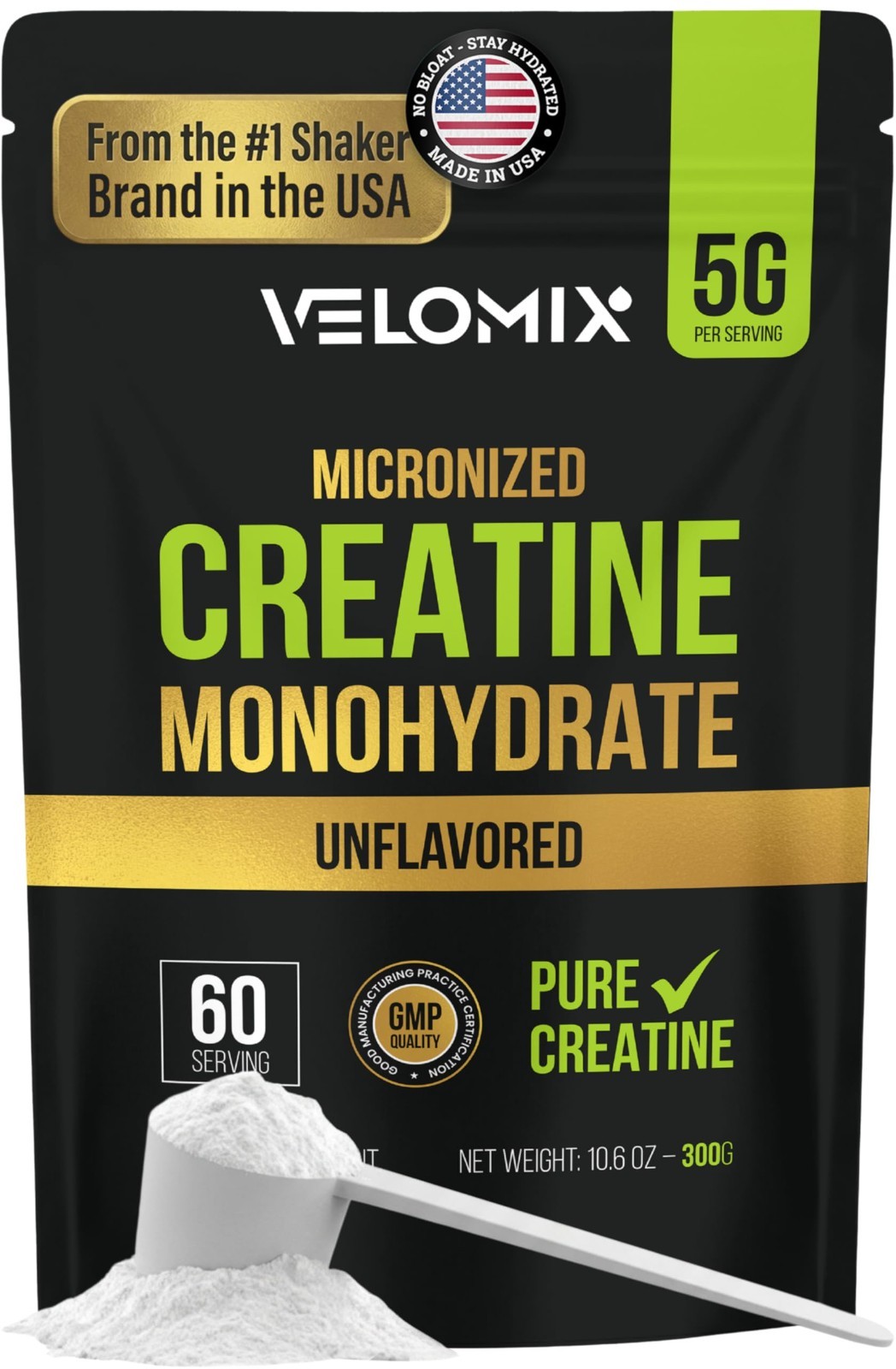 VELOMIX Micronized Creatine Monohydrate Powder – 100% Pure Creatine Powder Unfla