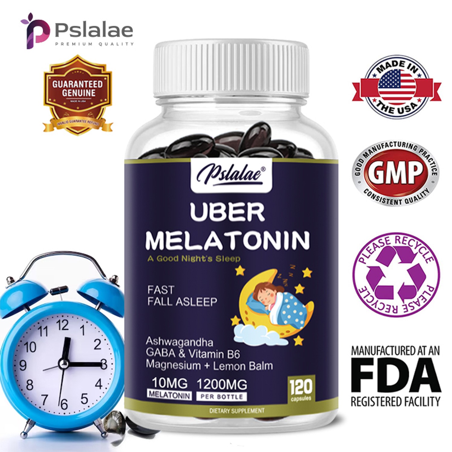 Uber Melatonin 10mg – Ashwagandha, Magnesium, L-Theanine – Natural Sleep Aid