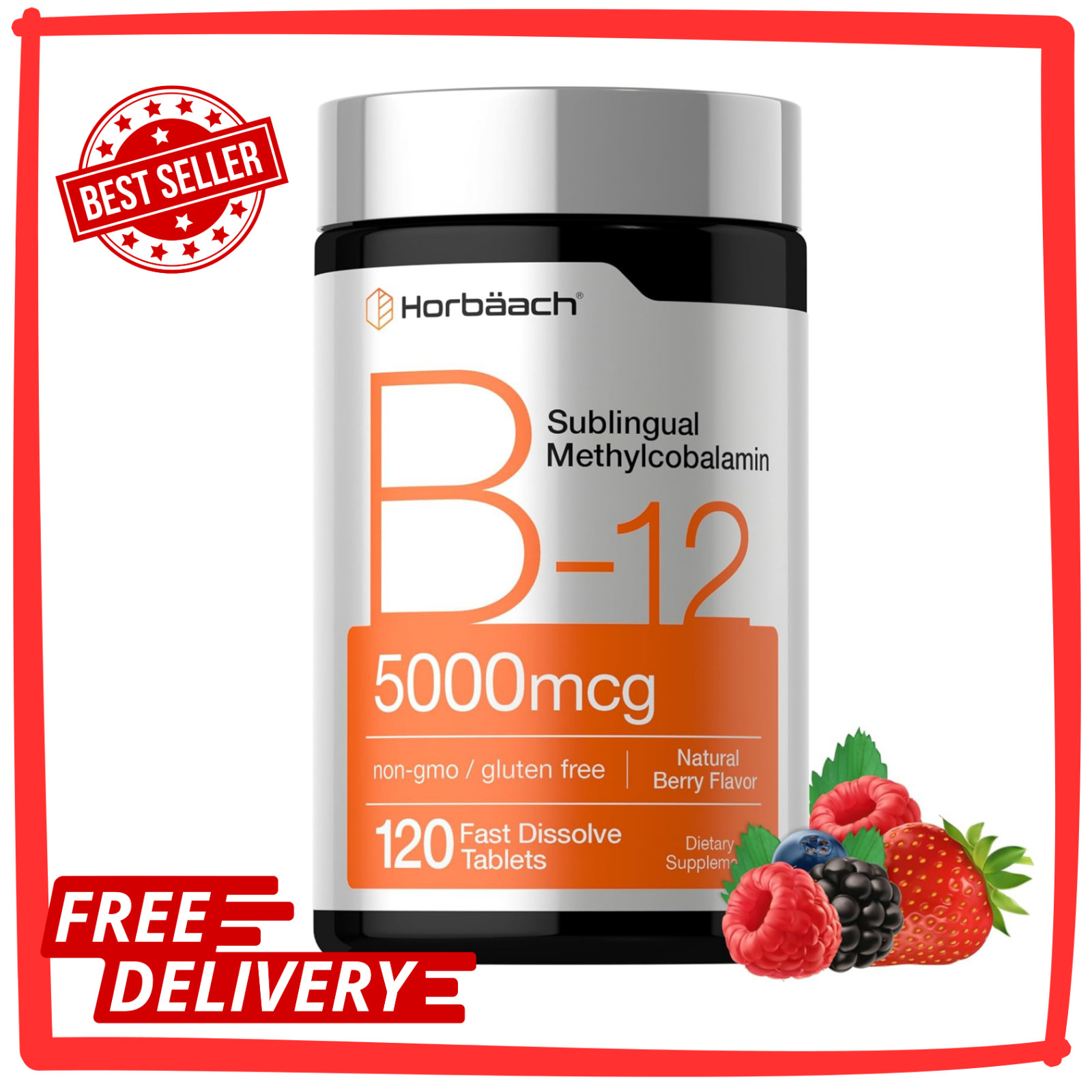 B12 Sublingual Methylcobalamin | 5000mcg | 120 Dissolvable Tablets | by Horbaach
