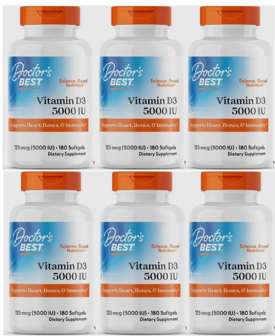 SIX Doctor’s Best Vitamin D3 5000 IU 180 Softgels Each 1080 Total Exp: 06/2027