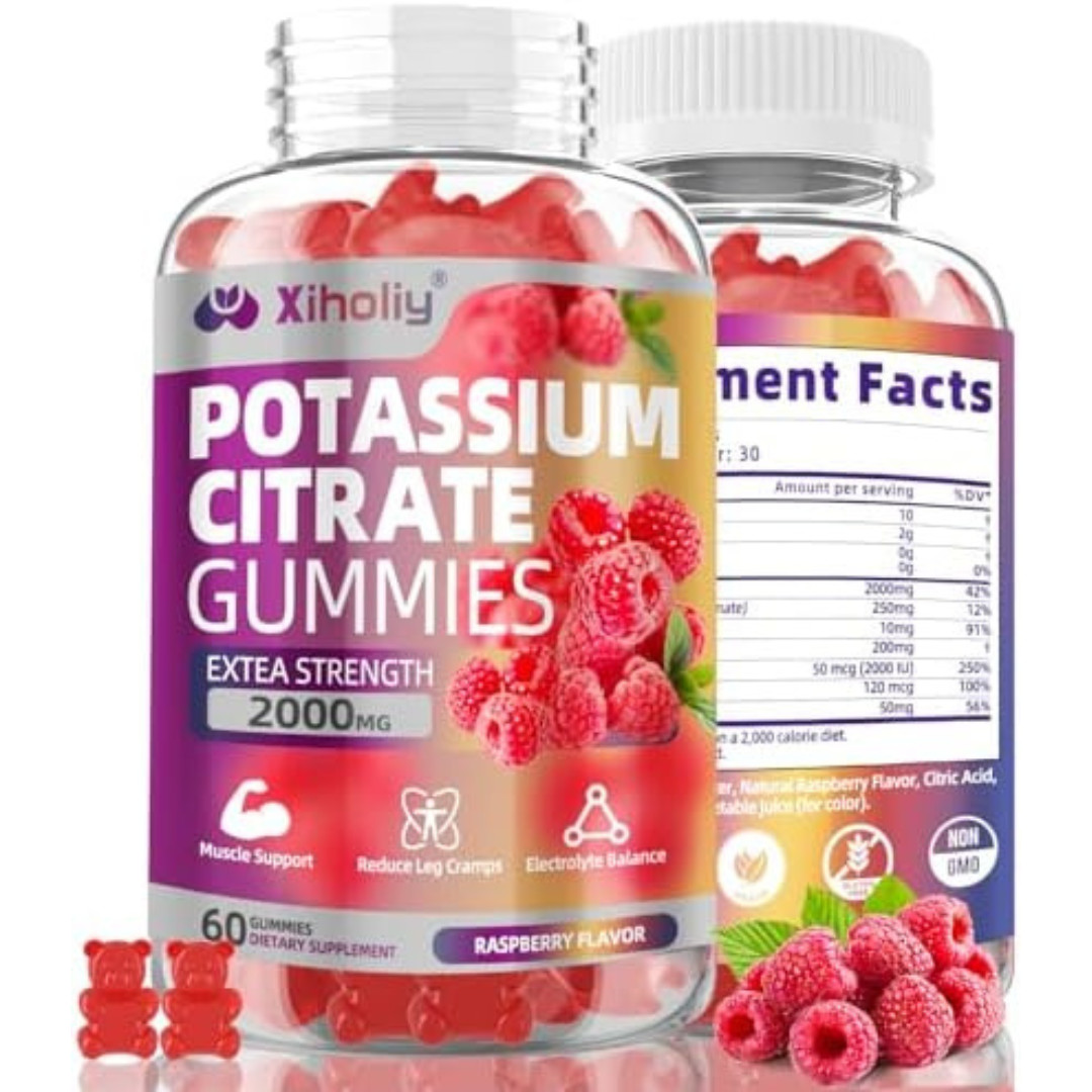 Potassium Citrate Gummies 2000mg, High Potency Electrolyte Gummies, Potassium Su