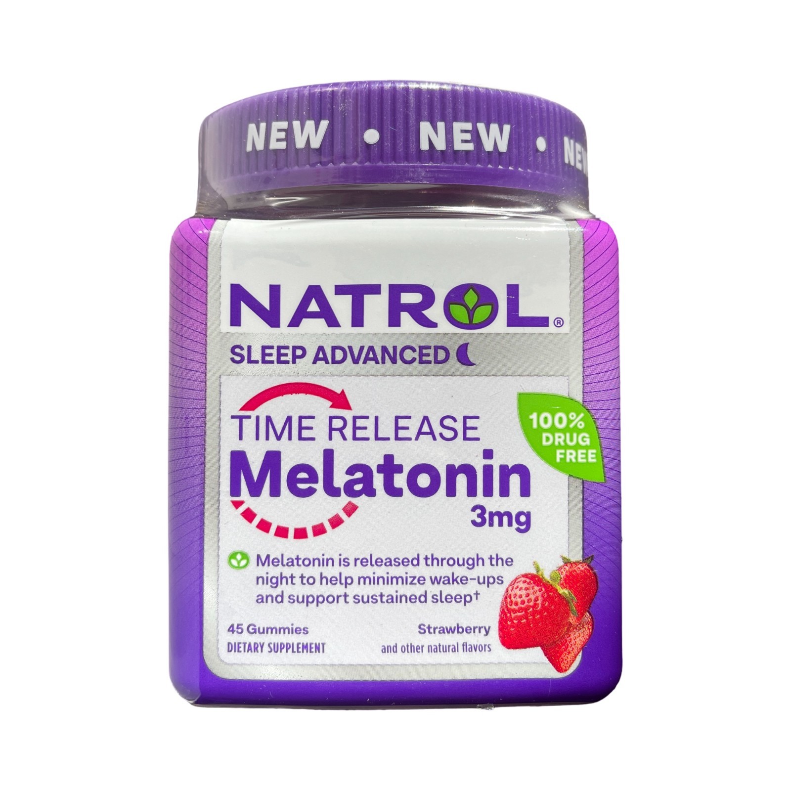 Natrol Time Release Melatonin 3mg Sleep Support, 45 Gummies Strawberry, Exp 4/26