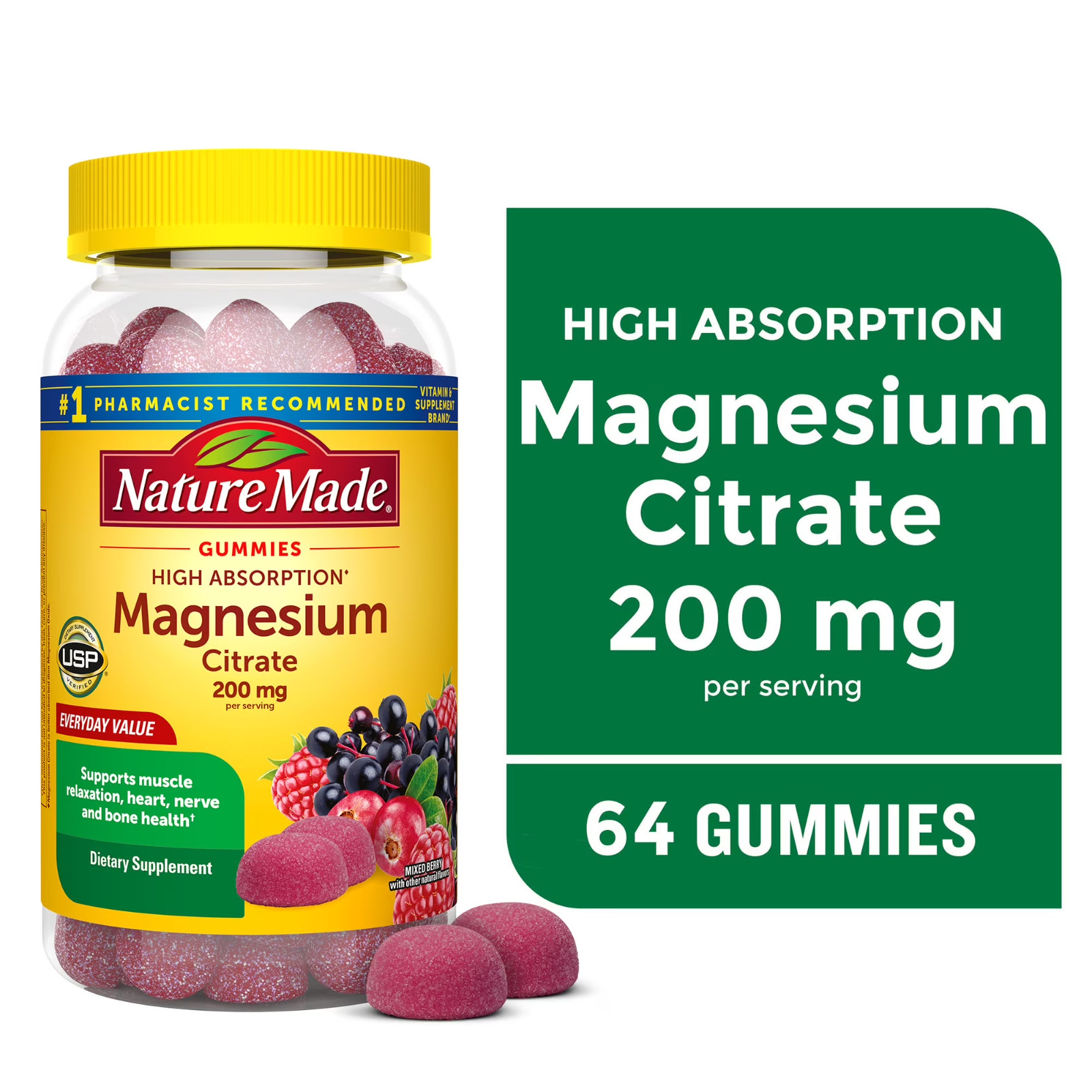 Magnesium Citrate Gummies 64-Count Nature Made High Absorption 200 MG (