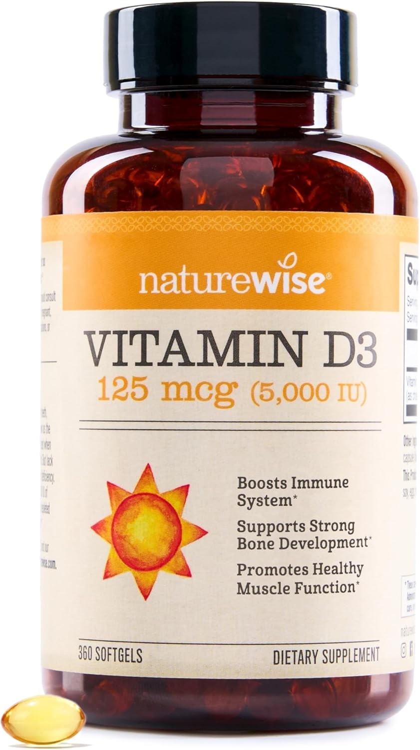 Organic Vitamin D3 5000iu 360 Count – Non-GMO, Gluten-Free Softgels for Wellness