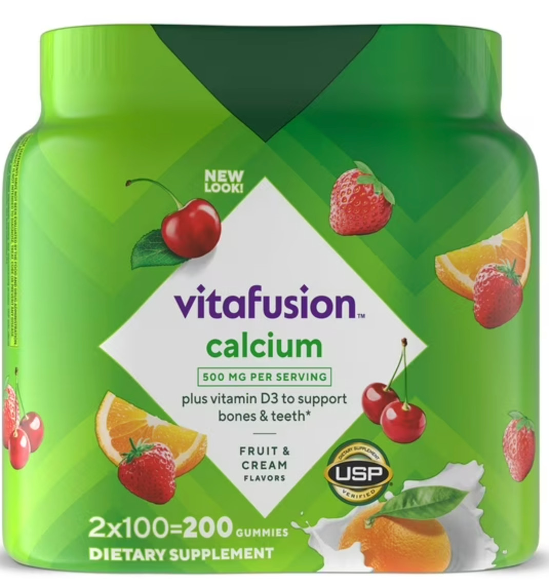 Vitafusion Calcium Gummies with Vitamin D3 500mg 200 Count Bone Support Fruit