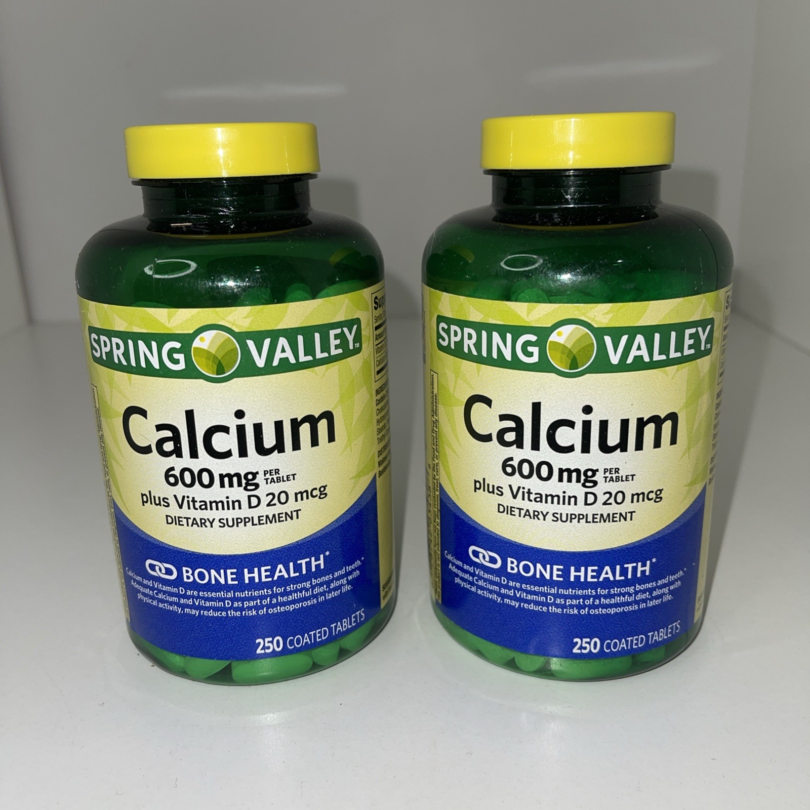 Spring Valley Calcium Plus Vitamin D, 600 mg, 250 Tablets 2 Pack