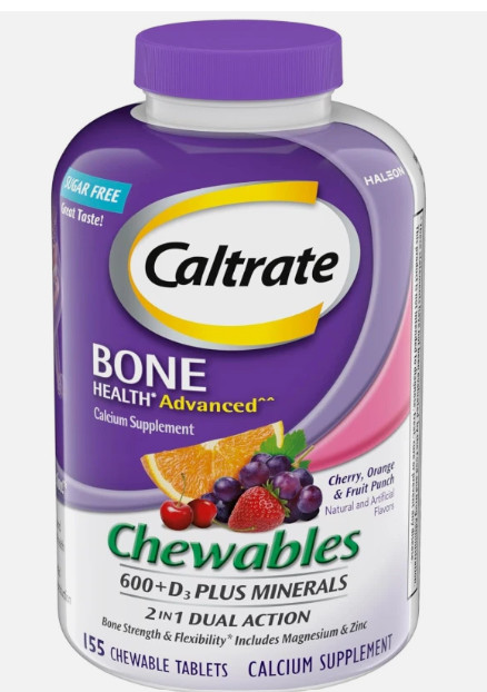 Caltrate Chewables 600 +D3 Plus Minerals Calcium and Vitamin D – 155count