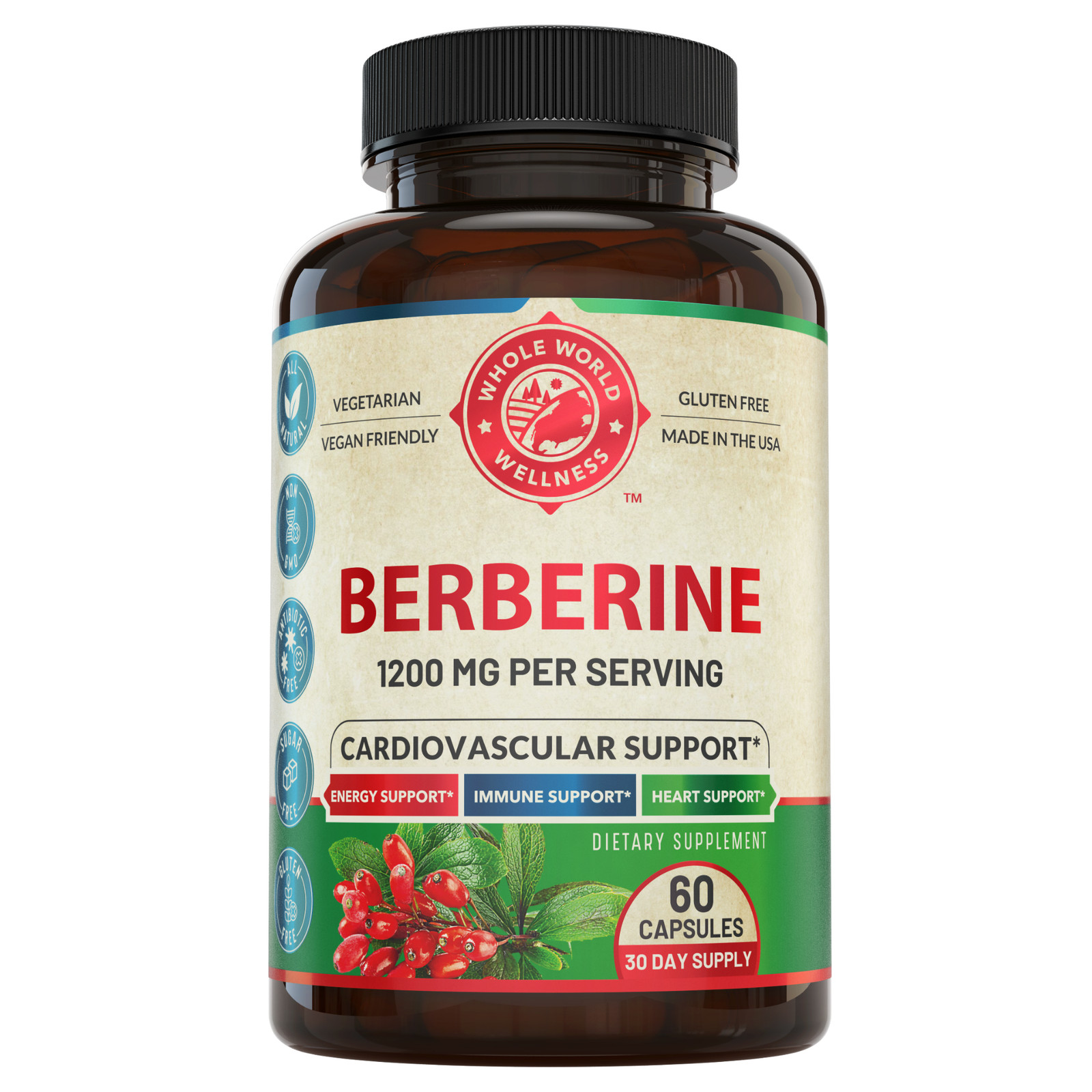 1200mg Berberine Herbal Supplement 30 Day Supply. USA Made.
