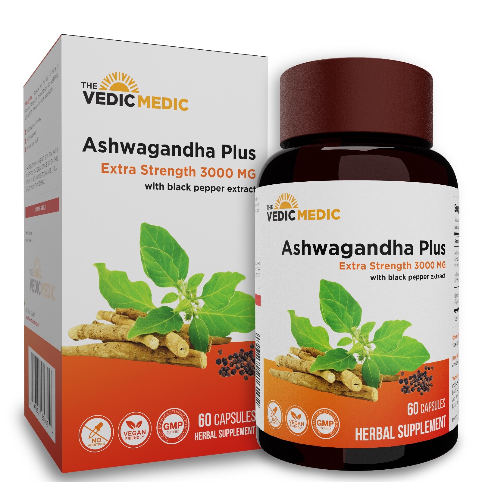 Organic Ashwagandha Capsules Extra Strength 3000mg with Black Pepper Extract