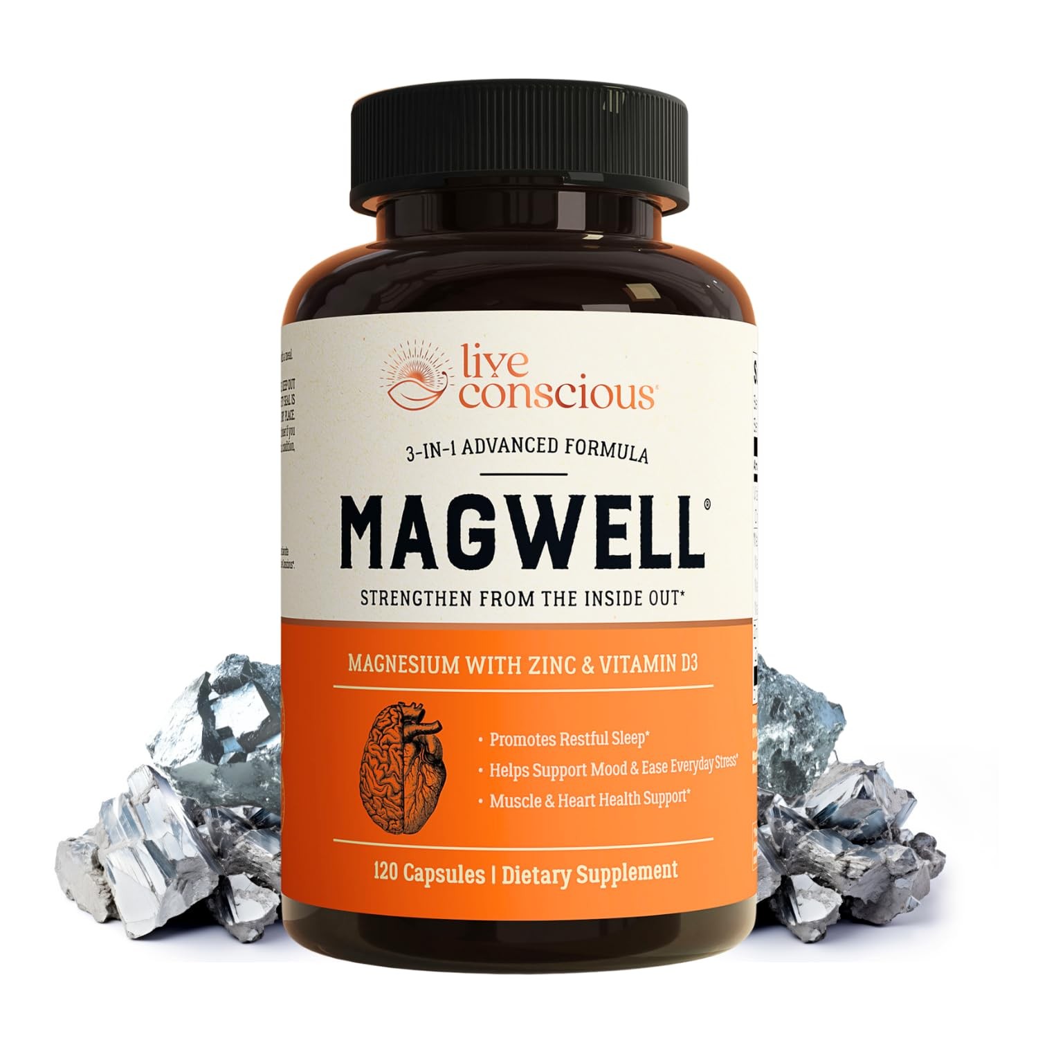 Live Conscious MagWell Magnesium Zinc & Vitamin D3 Sleep Bone Heart Immune 120ct