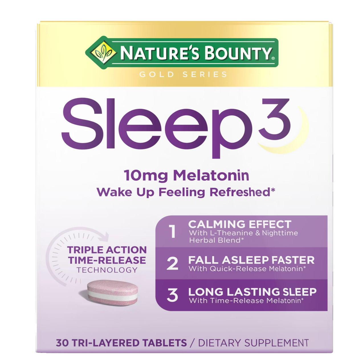 Sleep3 Melatonin 10mg Nature’s Bounty Time Release Sleep Aid 30 Tab