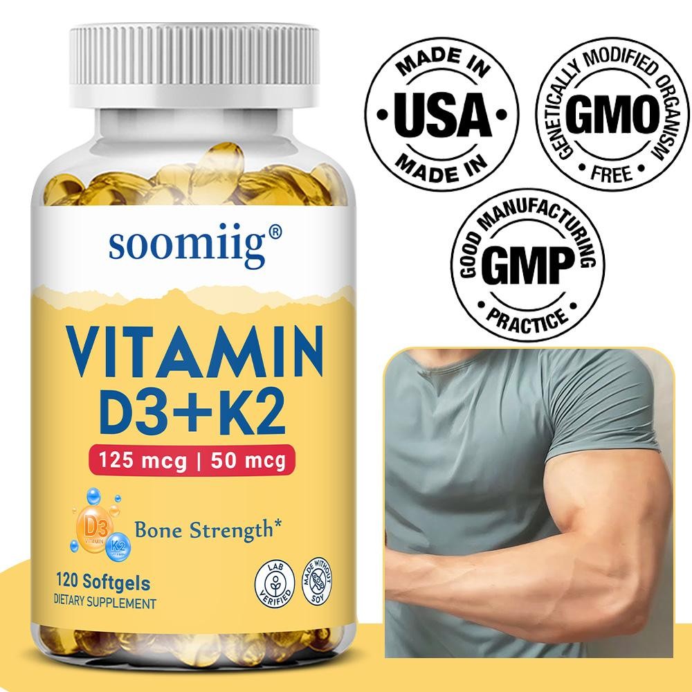 Vitamin D3 K2 Capsules 5000IU 120ct Bone & Immune Support Vegan Health Boost