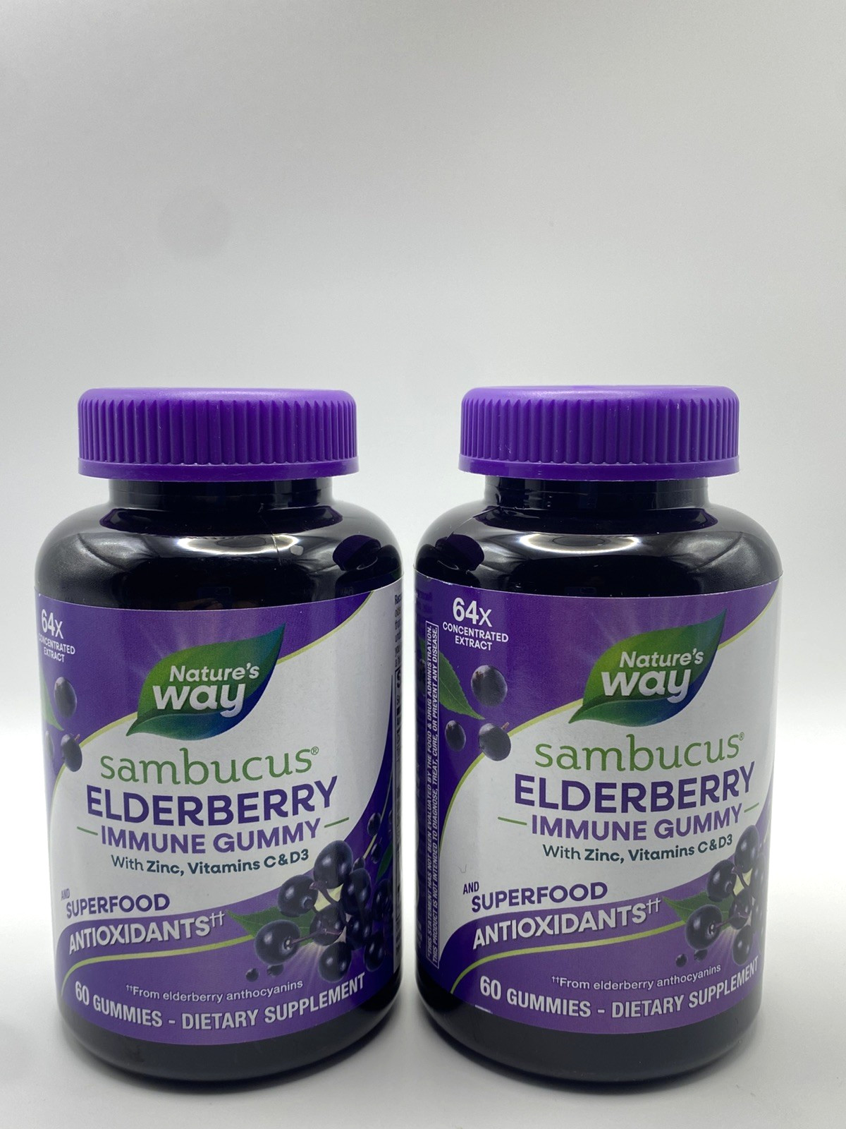 2 X Nature’S Way Sambucus Elderberry Immune Gummies 120 Total Daily Support