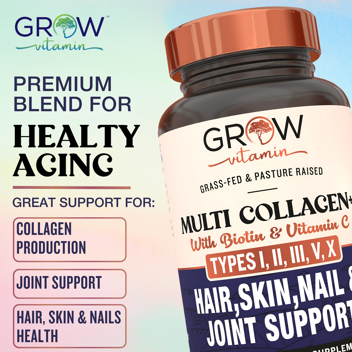 Beyond Collagen Multi Collagen Capsules Types I, II, III, V & X, 1800mg, 90ct