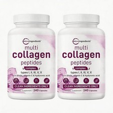 2 BOTTLES-Multi Collagen Pills for Women&Men, 240 Caps | Type I,II, III,V,X |Hyd