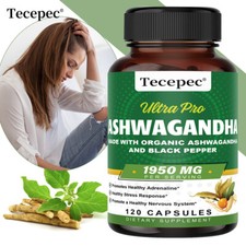 Ashwagandh With Black Pepper 1950mg 120 Capsules Energy Levels Physical Health