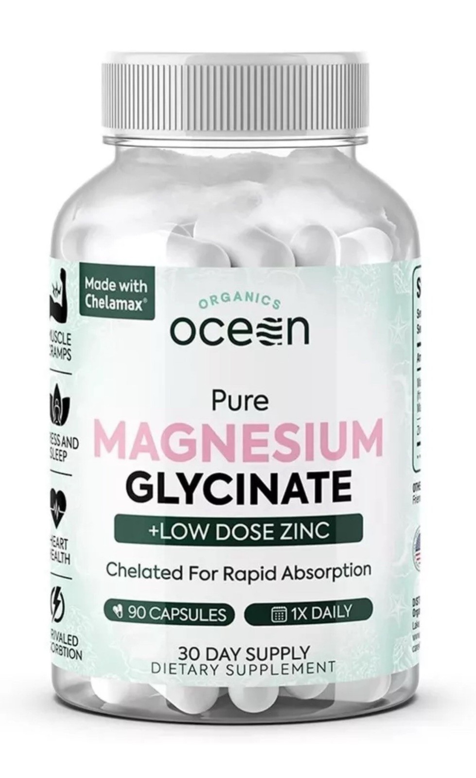 Organics Ocean Pure Magnesium Glycinate / Zinc 4 Sleep 90 Caps FAST SHIP
