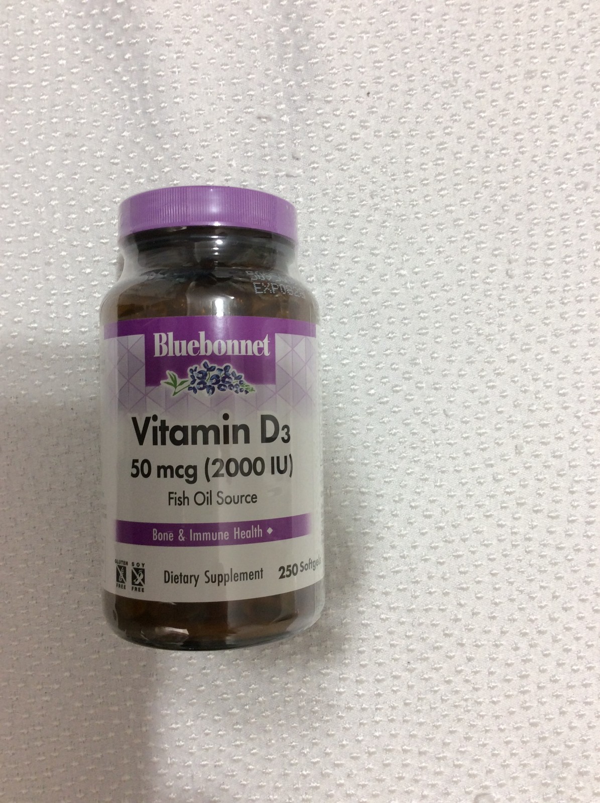 Bluebonnet Vitamin D3 50 Mcg 2000 IU 250 Softgels fish oil LAST ONE Expire 08/28