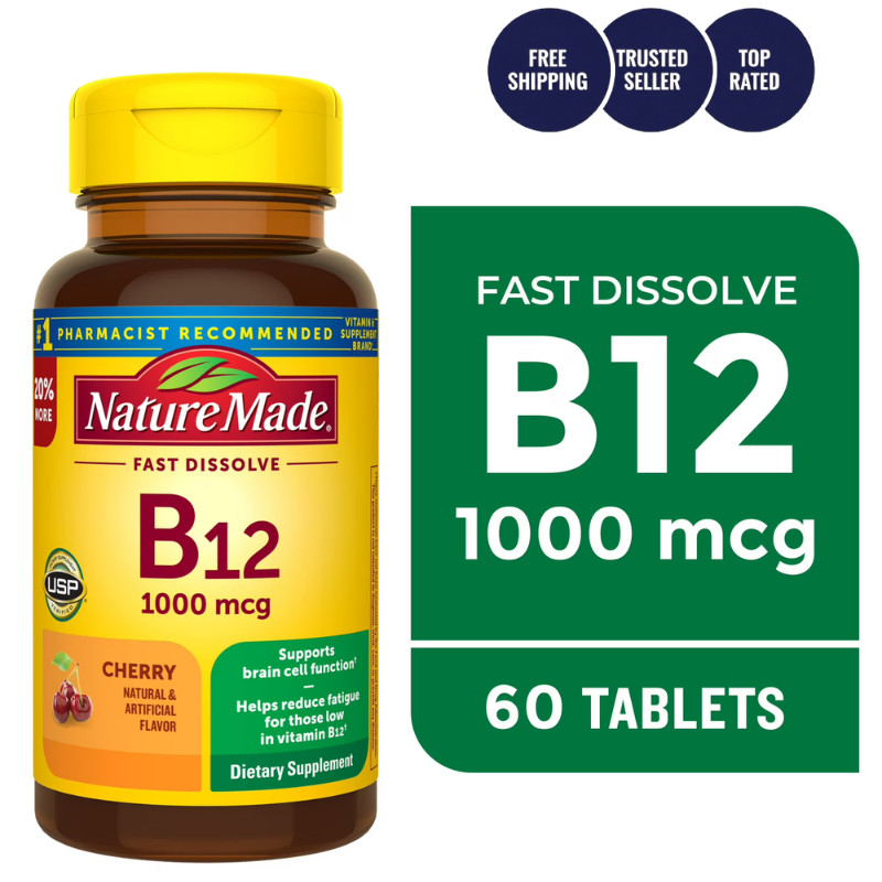 Nature Made Vitamin B12 1000 mcg 60 Count Sublingual Tablets Energy Support