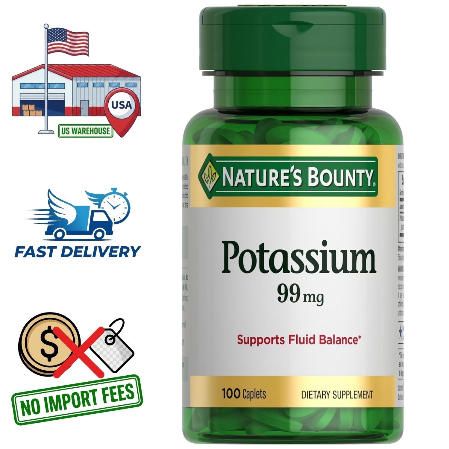 Suplemento de Gluconato de Potasio 99mg | 100 Caplets | Suministro para 100 Días