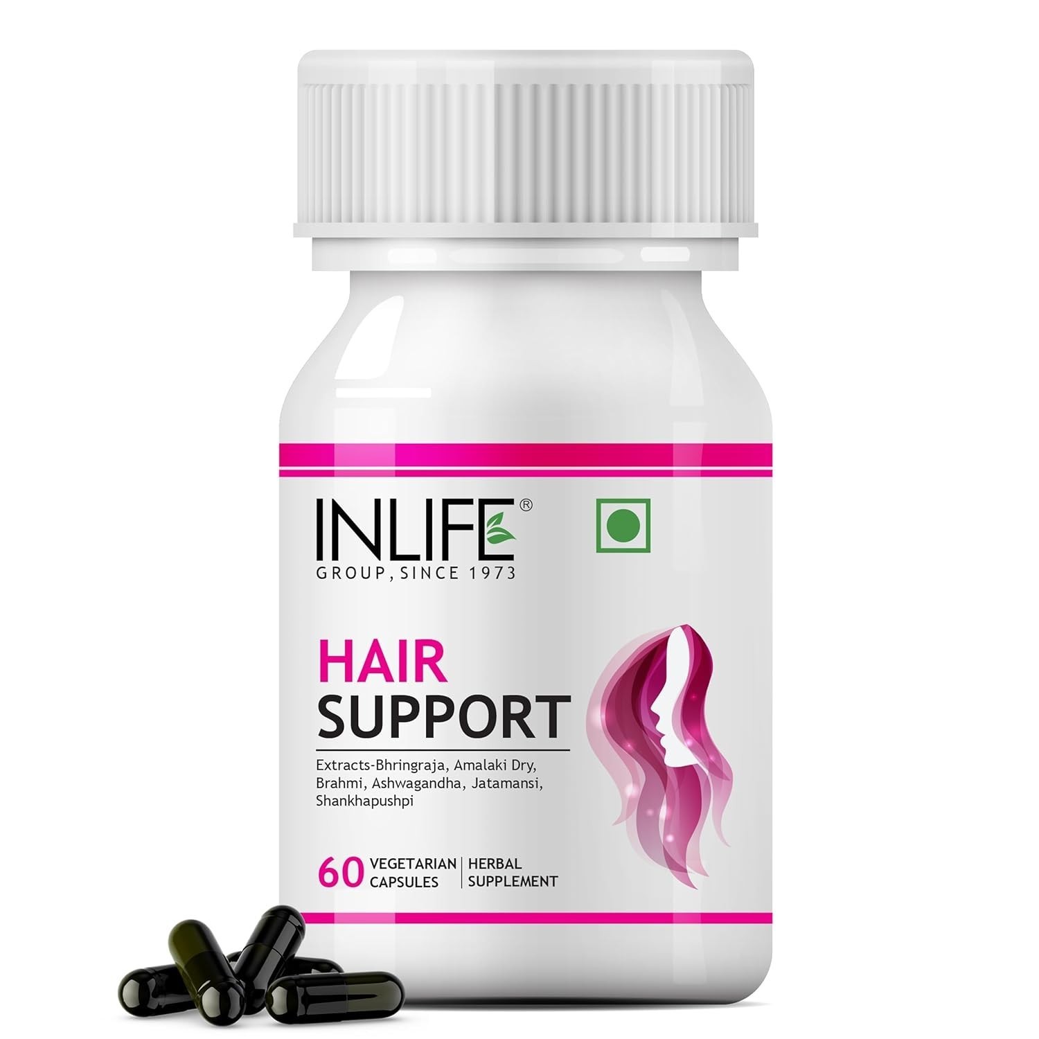INLIFE Hair Support Supplement, Bhringraj, Brahmi, Ashwagandha 60 Capsules