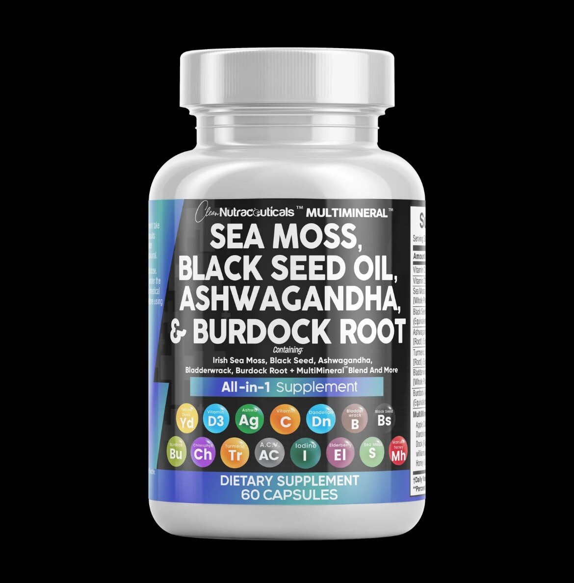 Seamoss, Blackseed Oil, Ashwaganda, Tumeric, Vitamin C & D3 Supplements Pills