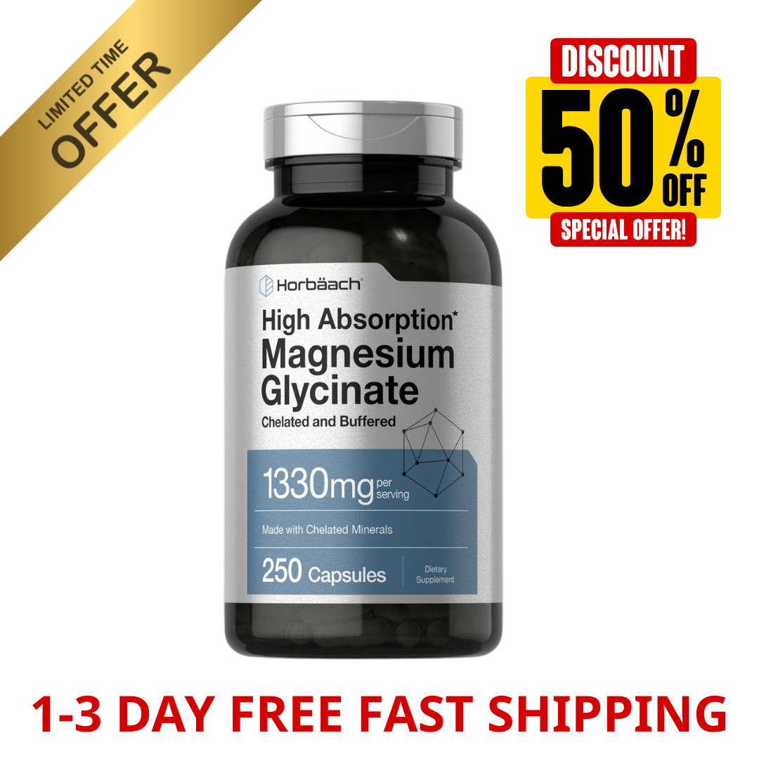 Magnesium Glycinate | 1330mg | 250 Capsules | Buffered & Chelated | by Horbaach
