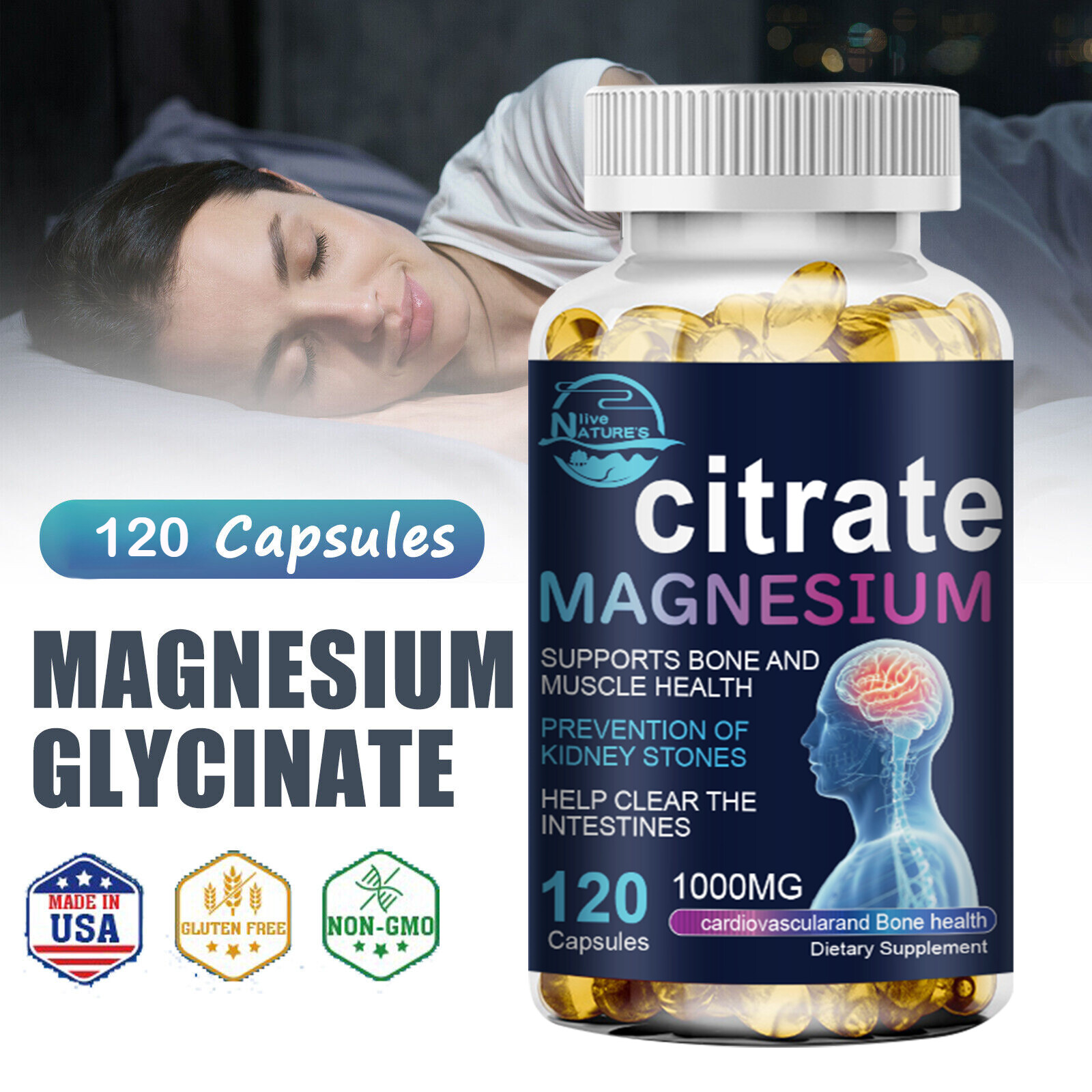 Magnesium Citrate 120 Capsules 1000mg Highest Potency Vegan Magnesium Supplement