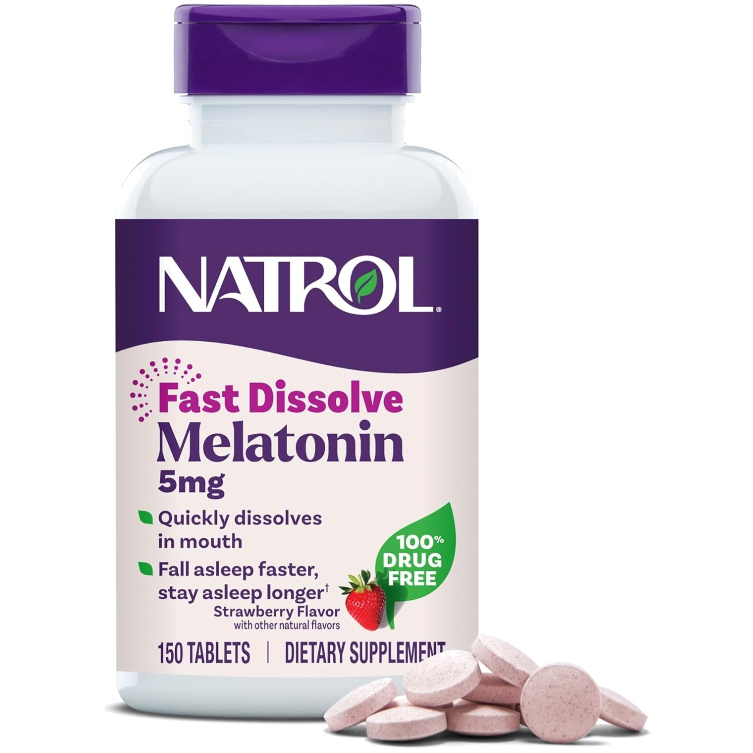 Melatonin 5mg Fast-Dissolve Tablets – Strawberry Flavor Sleep Aid, 150 Count