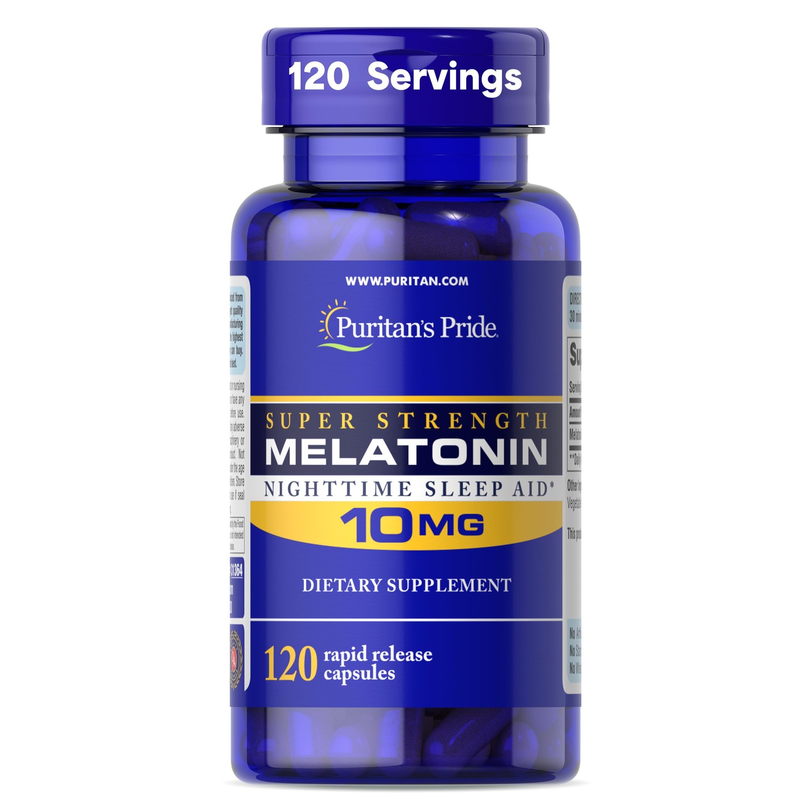 Puritan’s Pride Premium Super Strength Melatonin 120 Count (Pack of 1), Blue