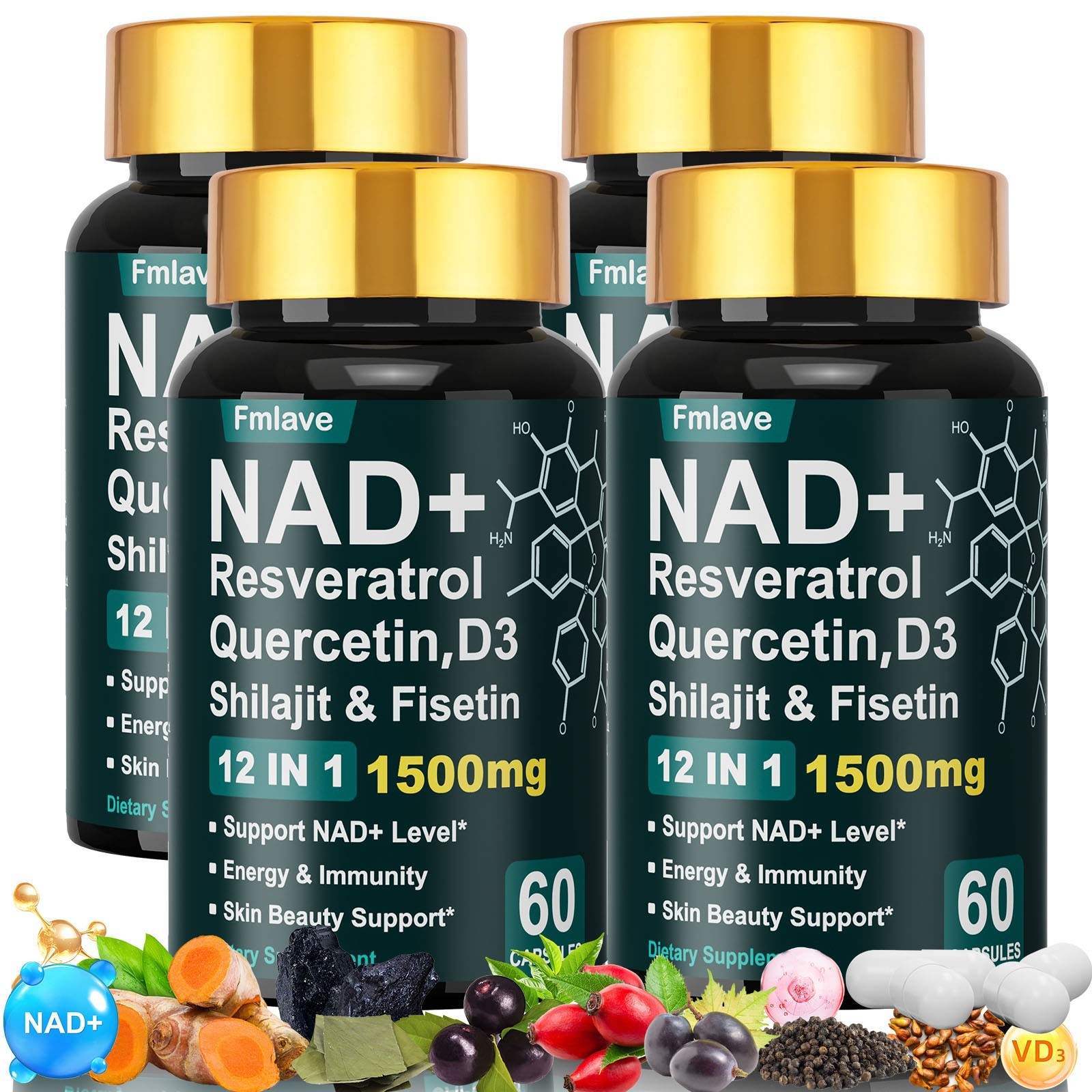 NAD+ Supplement with Resveratrol for Anti-Aging Cellular Energy, Focus, Vitality