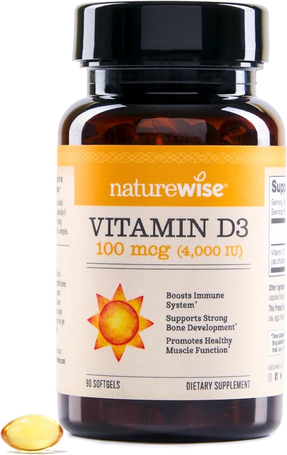 NatureWise Vitamin D3 4000iu Softgels – Immune, Muscle, Bone Support, 90 Ct