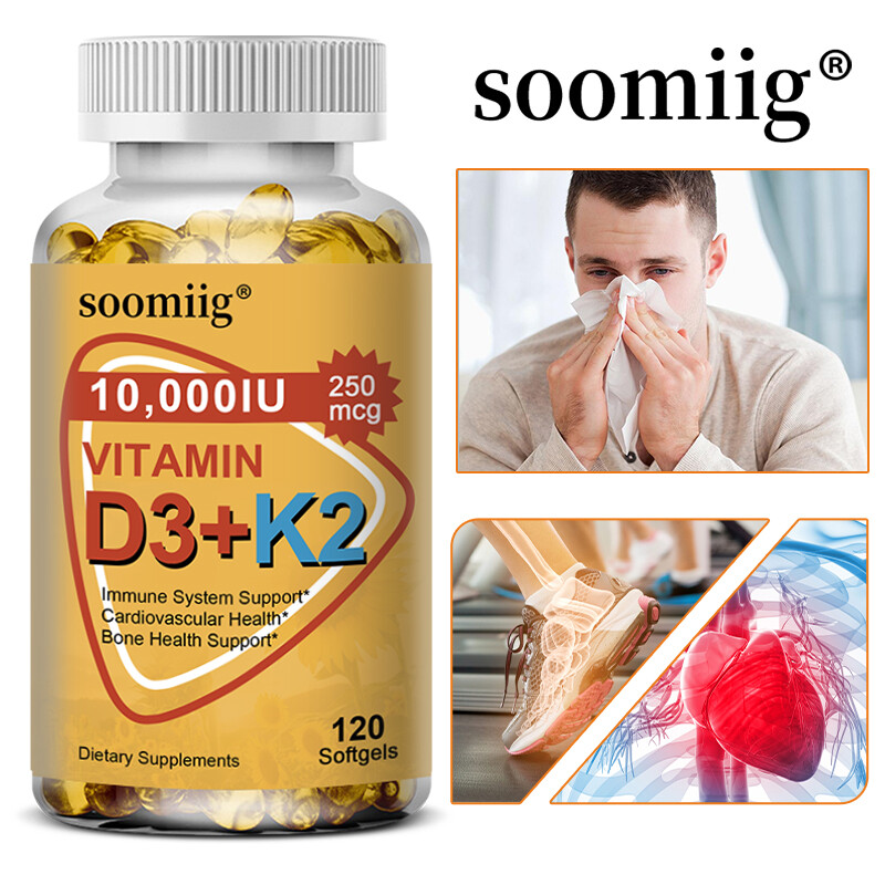 Vitamin D3 and K2 10000 IU 2000mcg Cholecalciferol MK-7 Capsules Immune Support