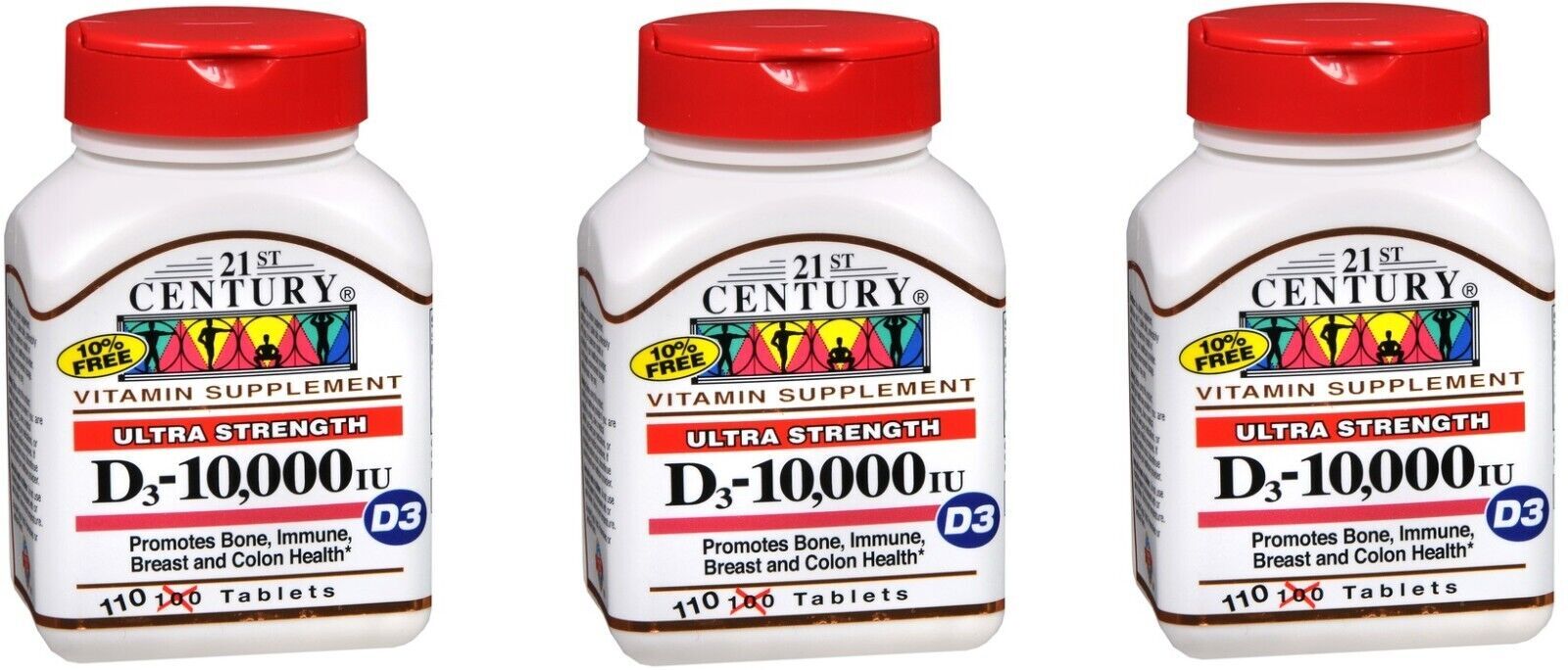 21st Century Vitamin D3 10,000 IU Softgels 110ct (3 Pack)
