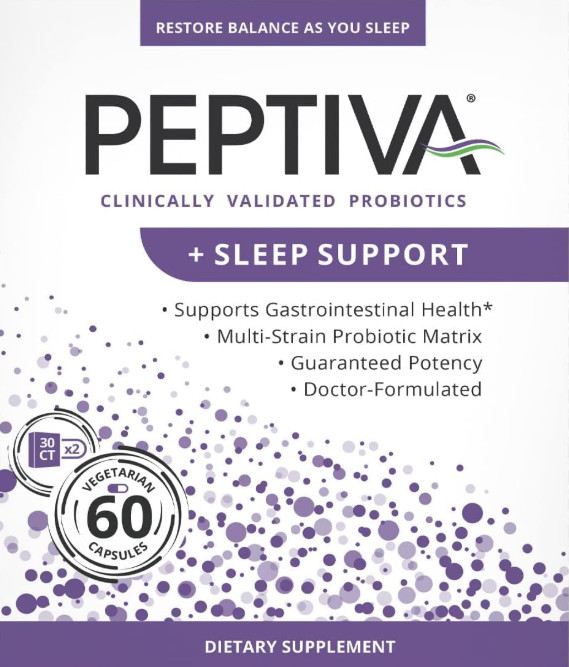 Peptiva 26B CFU Probiotic + Sleep Support Melatonin Multi-Strain 60 Caps