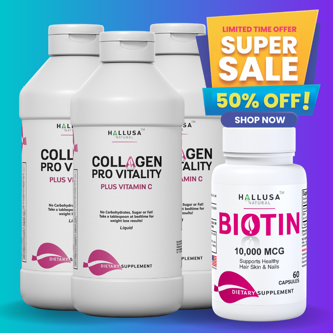 3 Pack Hydrolyzed Collagen Liquid 48 OZ + Biotin 60 capsules Skin Care & Beauty
