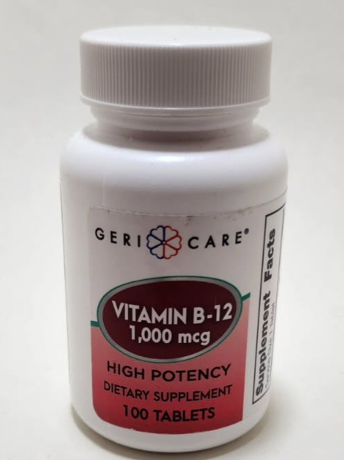 Geri-Care Vitamin B-12 1,000 mcg High Potency Dietary Supplement 100 Tablets