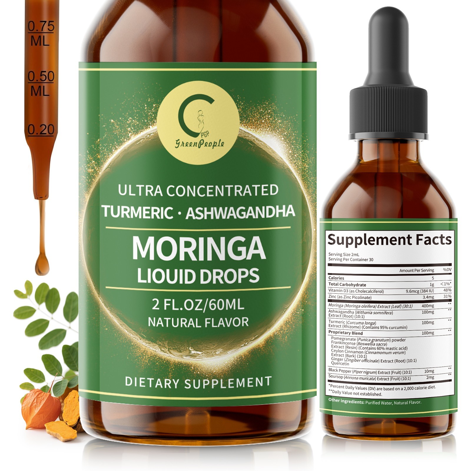 Organic Moringa Extract 12-in-1 Potent Superblend Drops Supports Energy Immunity