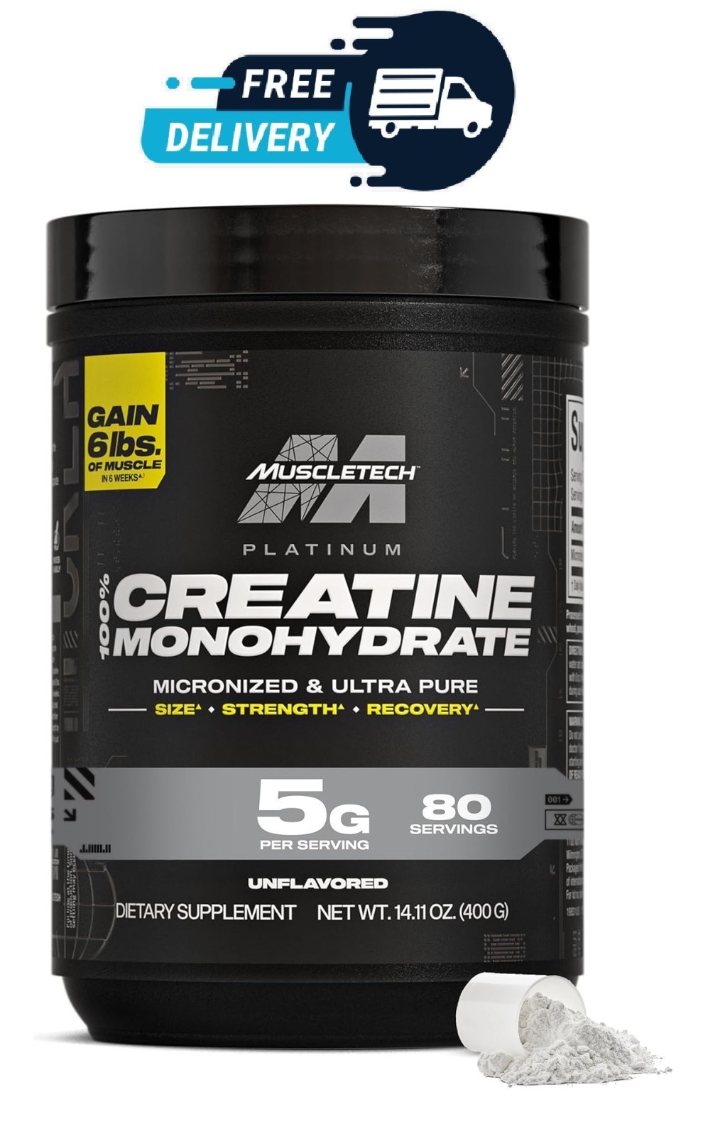 Creatine Monohydrate Powder Platinum Pure Micronized Muscle Recovery + Builder
