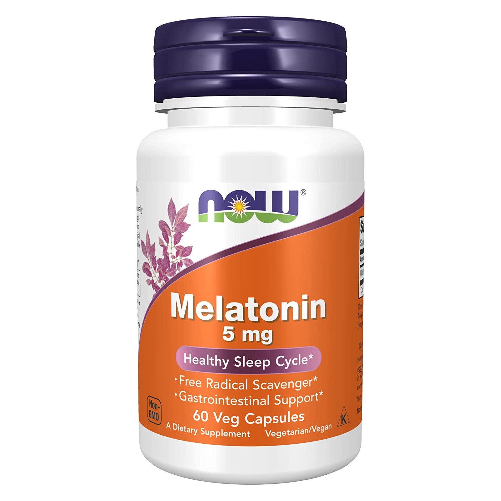 NOW Melatonin 5 mg 60 Veg Capsule, Free Radical Scavenger*, Healthy Sleep Cycle