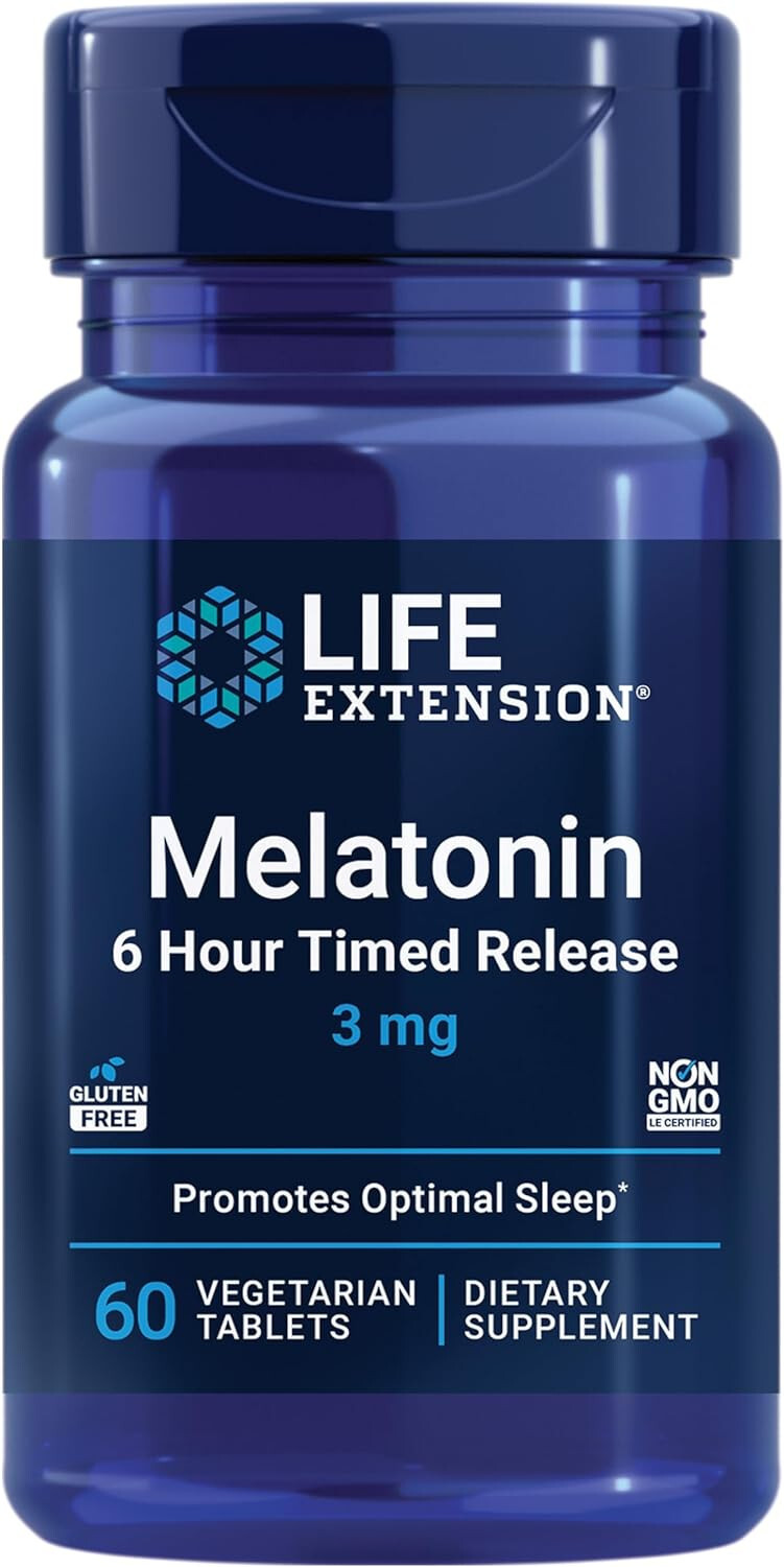 Life Extension Melatonin 6 Hour Timed Release 3 mg-60 VegCaps (2-pack)
