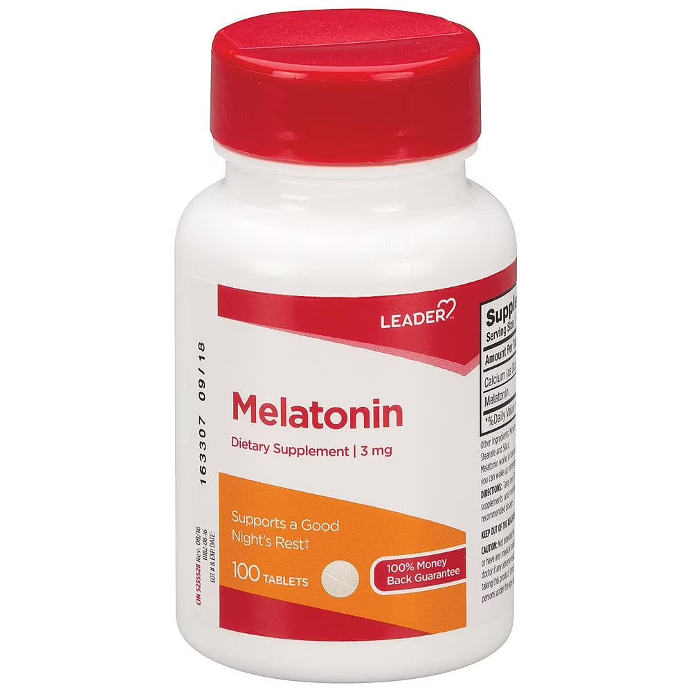 Leader Melatonin Dietary Supplement Tablets Supports Sleep 3 mg 100 Count