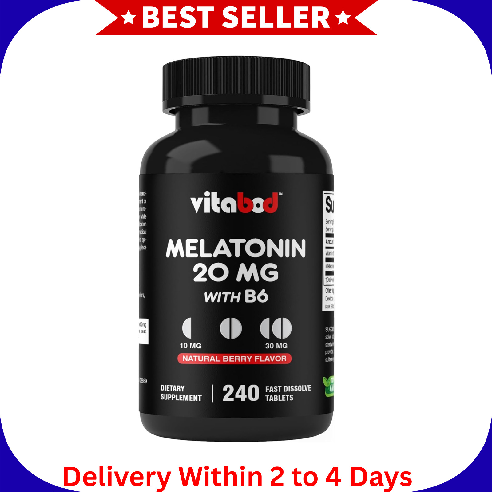 Melatonin 20mg High Potency Natural Sleep Aid Berry Flavor 240 Fast Dissolve TAB