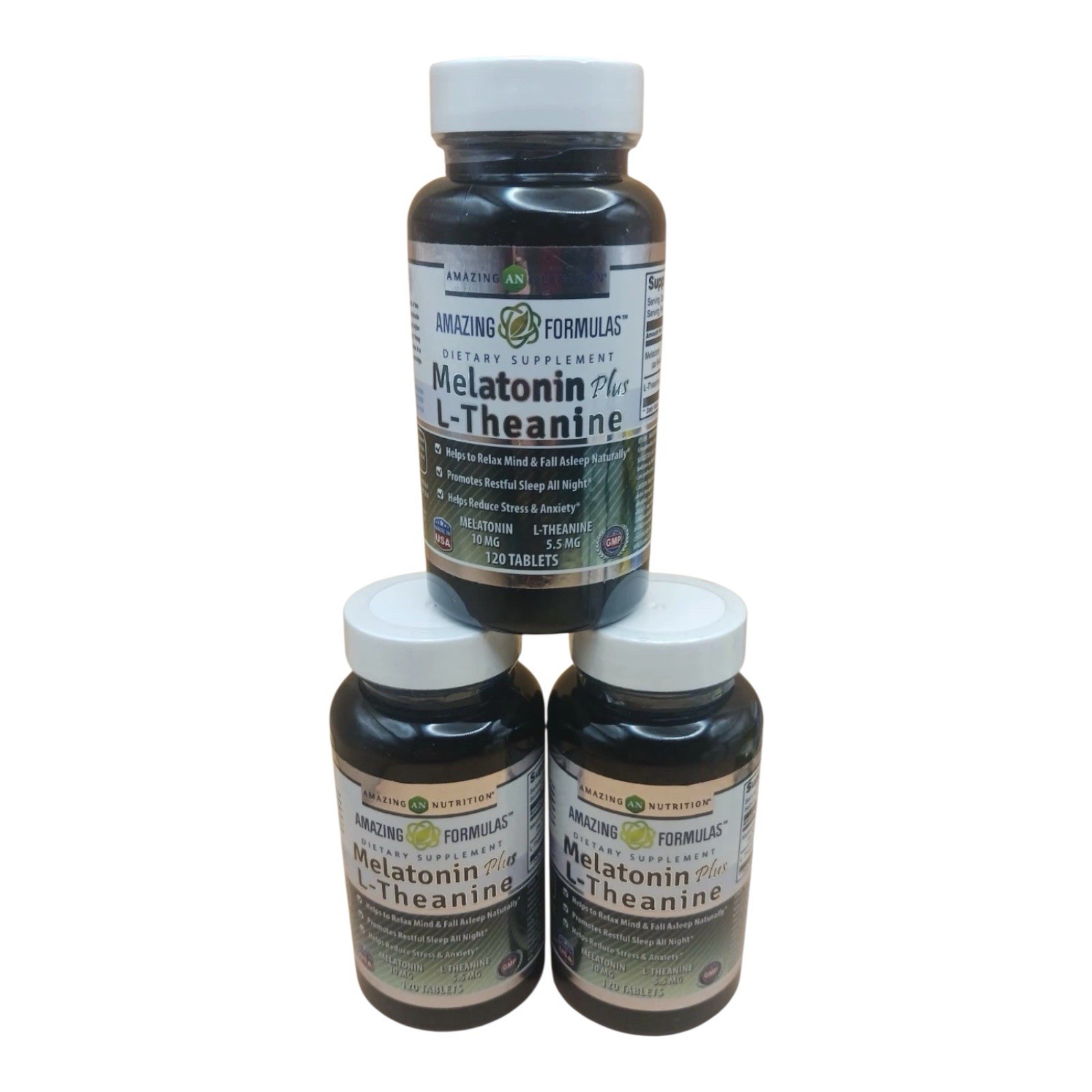 3pk – Amazing Formulas 10MG Melatonin Plus L-Theanine, 120 Tablets Each – New