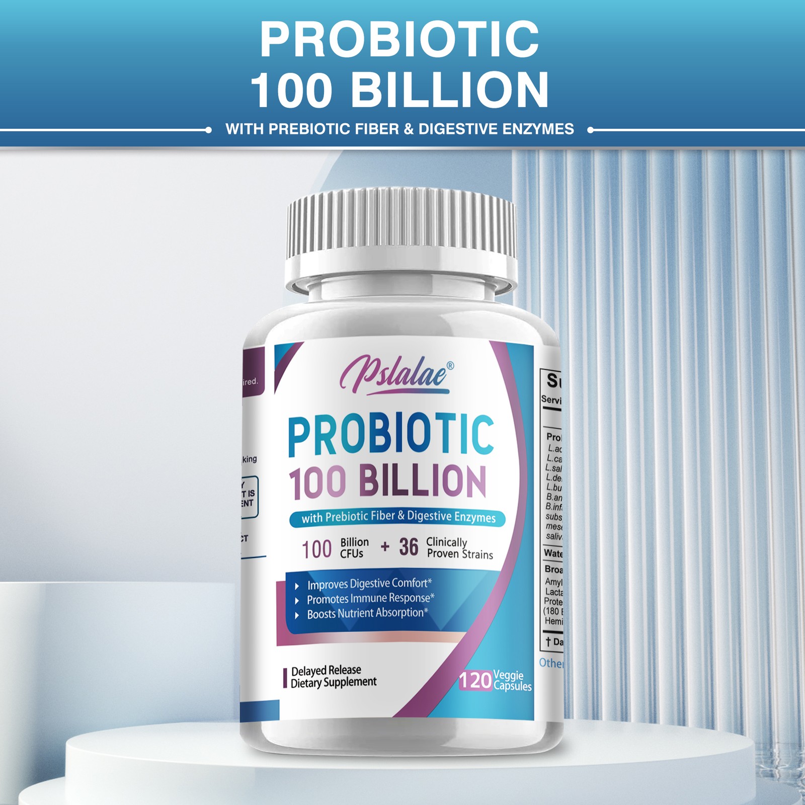 Probiotic 100 Billion – Gut Health,Relieve Gas and Bloating – Prebiotics,Enzymes