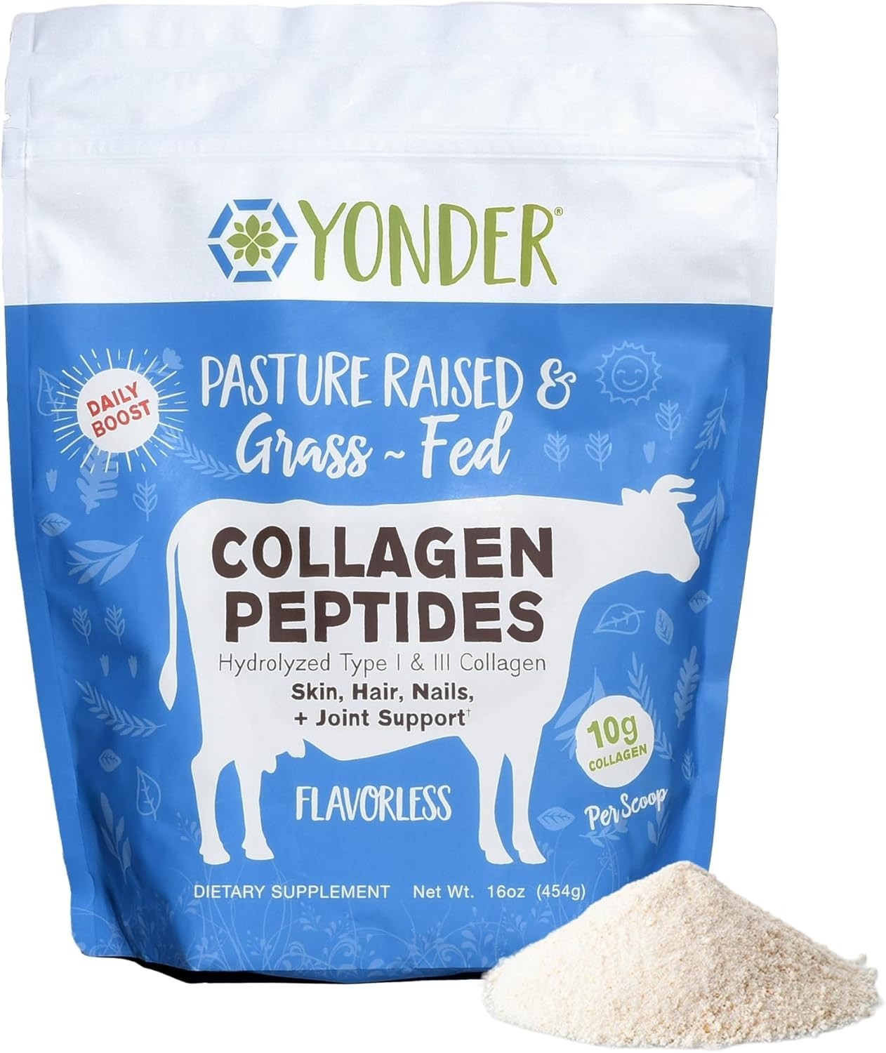 Yonder Grass-Fed Pasture-Raised Bovine Collagen Peptides Powder, Unflavored, Sin